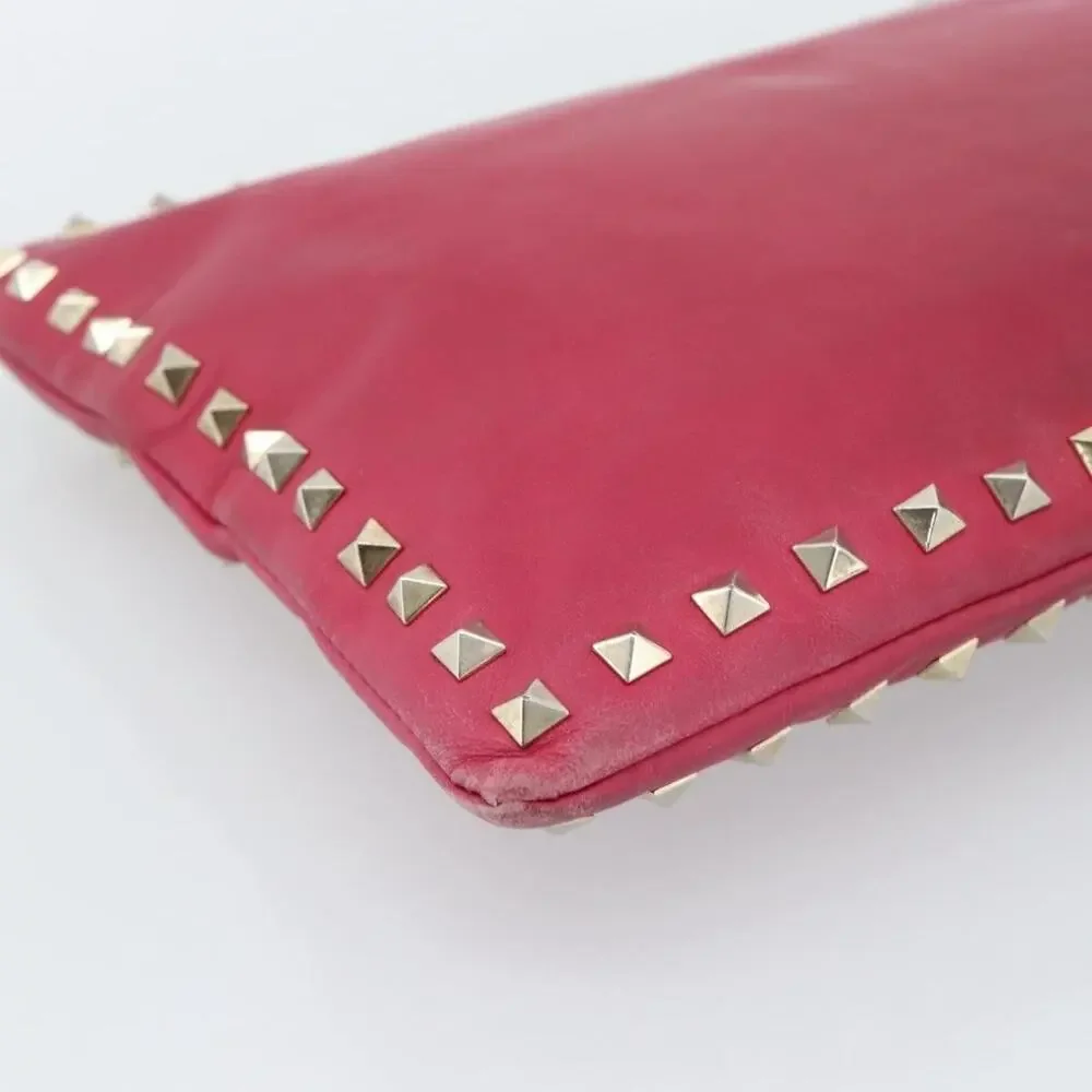 Valentino Leather Studs Clutch Pink